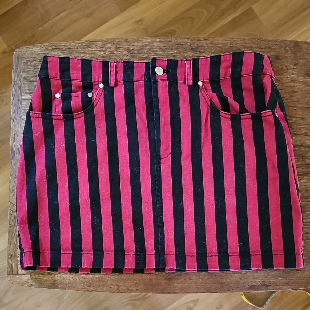 Rebecca Minkoff Red and Black Striped Mini Skirt